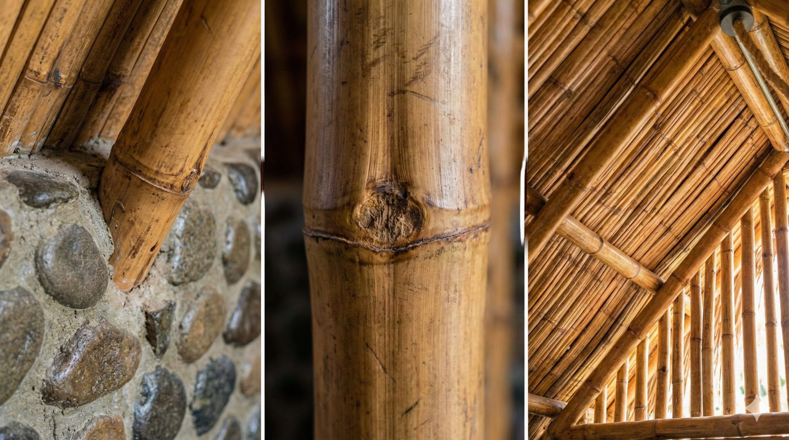 Detalles de construcción bioclimática con bambú y piedra